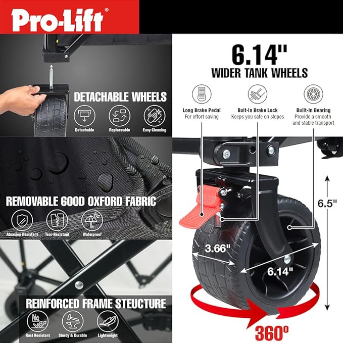 Pro-Lift Collapsible Folding Wagon– Beach Cart Large Capacity, Heavy Duty Folding Wagon Portable, for Outdoor Sports, Grocery, Camping, Shopping, Garden, Sports, Load up to 330LBS