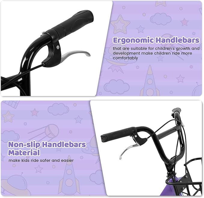 20 Inch Kids Bike for Boys and Girls | Children's Bicycle with Coaster & V-Brake | 1-Speed Lightweight Steel Frame | 20" x 1.75" Tires | Ages 5-8 Years | Outdoor Balance Bike, Purple