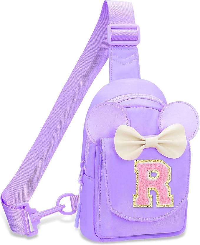 Girls Small Sling Bags for Kids - Girl Birthday Gifts for 3 4 5 6 7 8 9 10 Year Old Fanny Pack Belt Bag Personalized Small Initial Pink Sling Bag for Kid Girls Crossbody Bags Purse Purple R