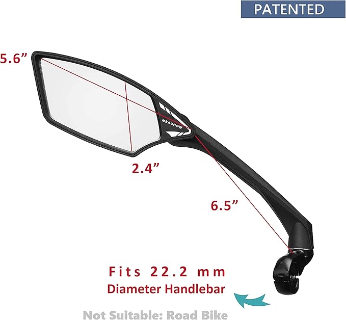 MEACHOW New Scratch Resistant Glass Lens,Handlebar Bike Mirror, Rotatable Safe Rearview Mirror, Bicycle Mirror, (Silver Left Side) ME-006LS