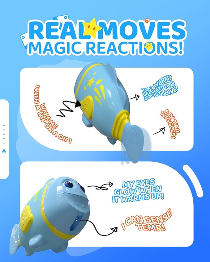 Rechargeable Swimming Fish Toy, Light up Bath Toys with Temp-Color Eyes for Baby Bath, Alive Pool Diving Toys for Kids Ages 4-8, Toddler Bathtub, Water Table