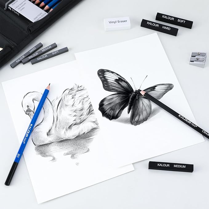 112 Drawing Set Sketch Kit, Pro Art Supplies with 3-Color Sketchbook, Graphite, Charcoal Pencils, Art Drawing Kit for Artists Adults Teens Beginners, Ideal for Shading & Blending