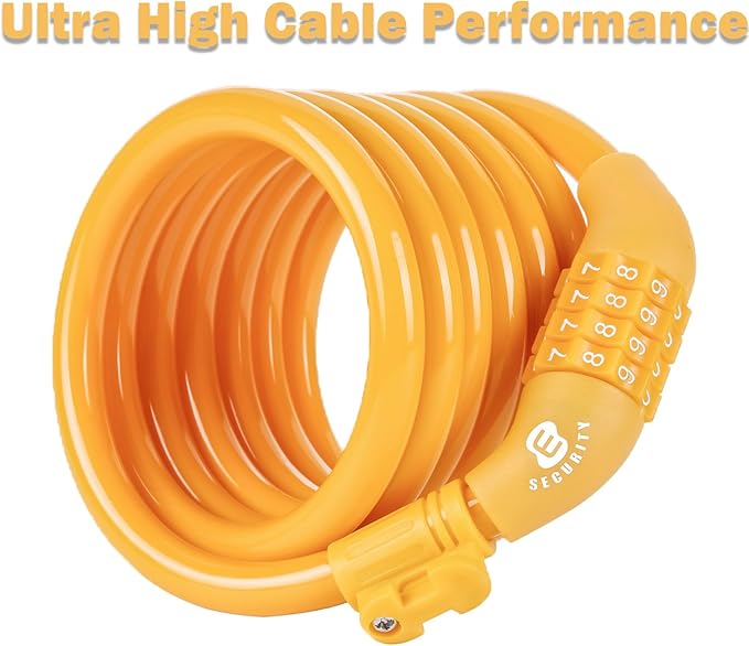 Etronic Bike Lock M6, Cable Lock 6 Feet Long Coiled Security Resettable Combo Combination Lock Bicycle Lock with Mounting Bracket