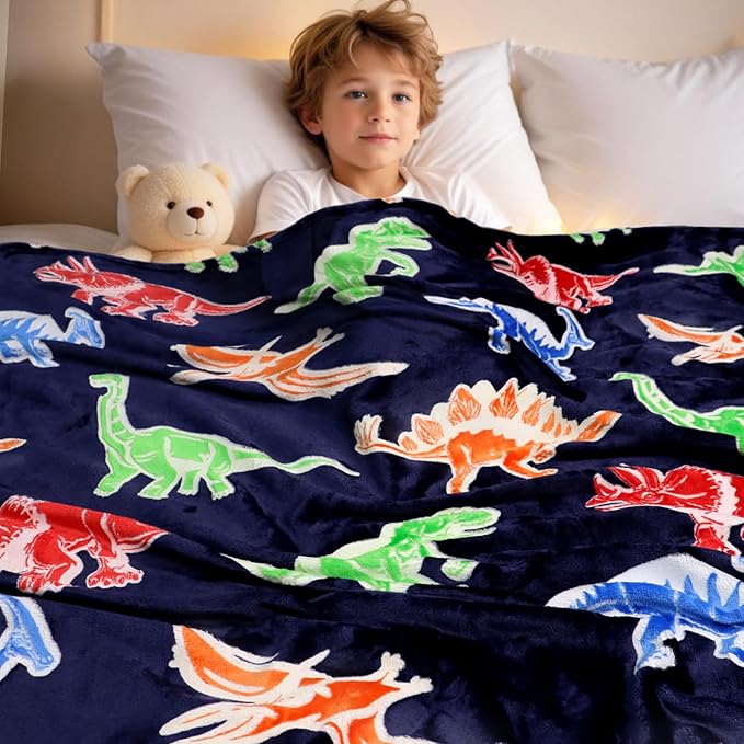 Dinosaur Blanket for Boys - Glow in The Dark Dino Blanket, Teen Boy Gifts, Room Decor - 40"x50"