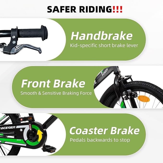 ACEGER Simon Kids Bike for Boys Girls Toddlers, Unisex for Aged 3-13 Years, 12 14 16 18 Inch Children Bicycle with Training Wheels, 20 Inch Bike with Kickstand