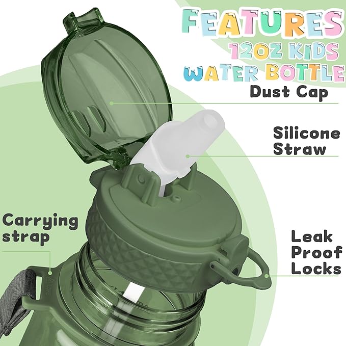 OLDLEY 17oz Kids Water Bottle for school Girls Boys, Motivational Water Bottles With Silicone Straw, Leak-Proof Tritan BPA-Free, Reusable water bottles for kids, Jade