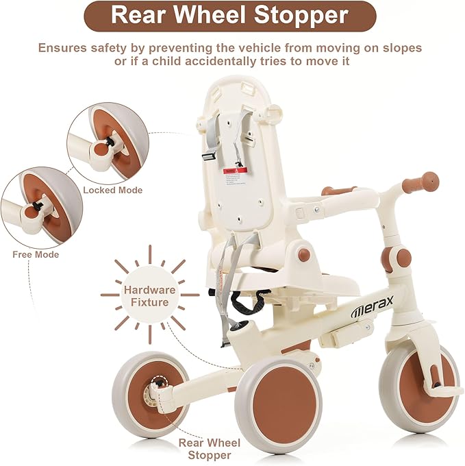 Merax 7-in-1 Foldable Toddler Tricycle Removable Pedal, Canopy and Guardrail Adjustable Push Handle