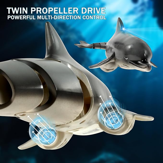 Remote Control Dolphin Shark, Water Pool Toys for Kids Ages 8-12, 2.4G High Simulation Oceanic Dolphins with Light, Swimming Bathroom Toys for 6+ Year Old Boys and Girls