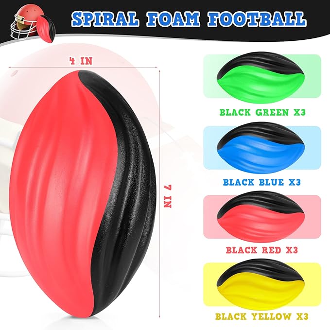 Jerify 12 Pcs Mini Foam Footballs for Kids Students 7 Inch Small Spiral Football Toys Easy Grip Waterproof Soft Emulation Ball for School Gift Sports Party Game(Classic Color)