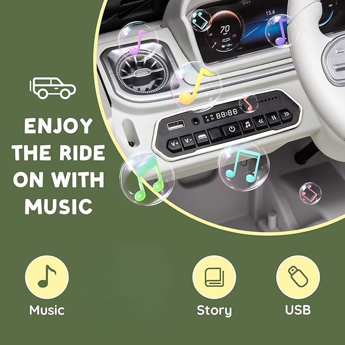 Kids Ride On Car, Electric Car for Kids, 12V Ride on Truck Toy w/Remote Control, LED Light, 3 Speeds, Music, Aged 3-5 Years Old, White