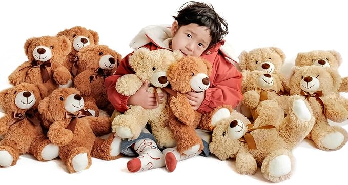 12 Pack Teddy Bears Bulk 13.5 inch Teddy Bear Stuffed Animal Baby Shower Bear Plush Gifts for Christmas Valentine's Day Mother's Day for Kids or Adults (6 Light & 6 Dark Brown)