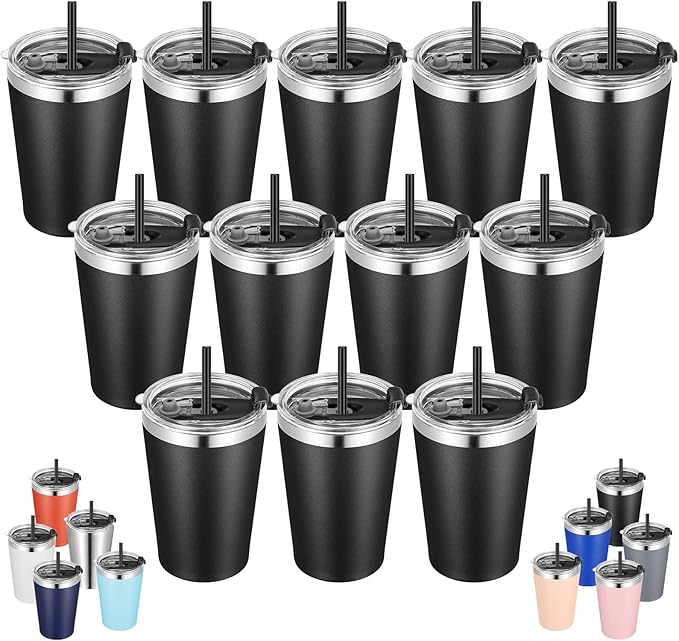 VEGOND 12oz Tumbler Stainless Steel Tumbler bulk Vacuum Insulated Double Wall Travel Tumbler with Lid and Straw Reusable Tumbler, Black 12 Pack