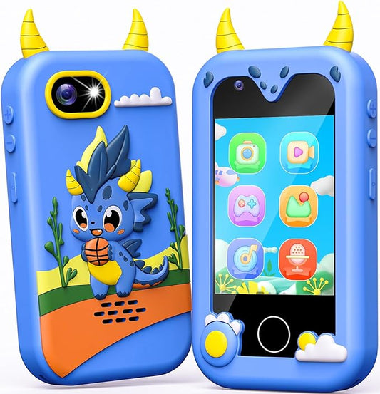 Kids Pretend Phone, Smart Phone Toys with Dual Camera - Christmas Birthday Gift for Boys Aged 3-12, Toddler Toys Play Phone with Music Player, Educational Learning Games with 32GB Memory Card, Blue