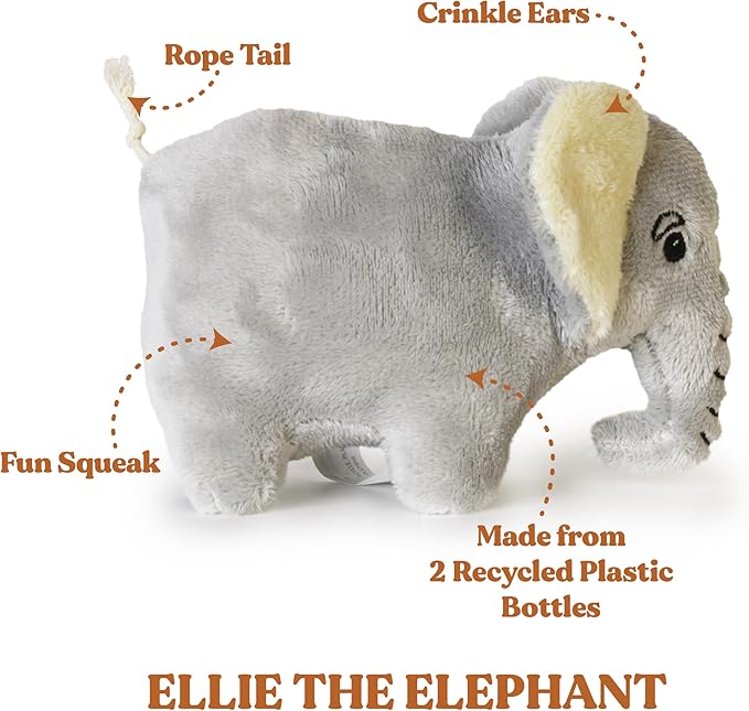 Dog Toys | Plush Toy Elephant Stuffed Animal for Dogs | Small Eco Friendly Toy - Easy to Clean and Made from Non Toxic Materials