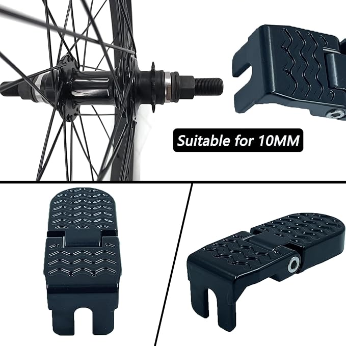 1 Pair 10MM U Slot Bicycle Rear Pedals Folding Rear Seat Footrest Pedals Cycling Accessories for Mountain Bike, Folding Bicycle