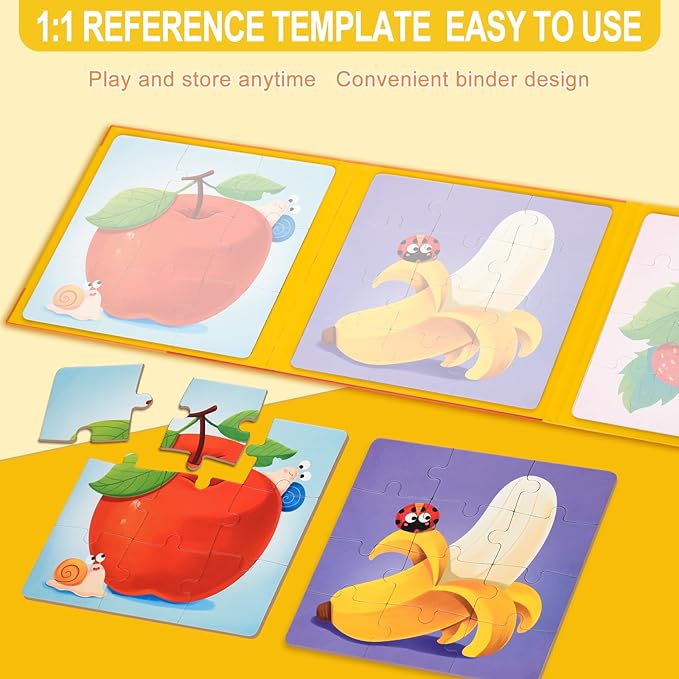 ASTARON Magnetic Puzzles for Toddlers, 9-12-16 Pieces Fruits Learning Magnet Puzzles for Road Trip, Educational Travel Toys Car Plane Activities for Kids, Kids Birthday Gifts