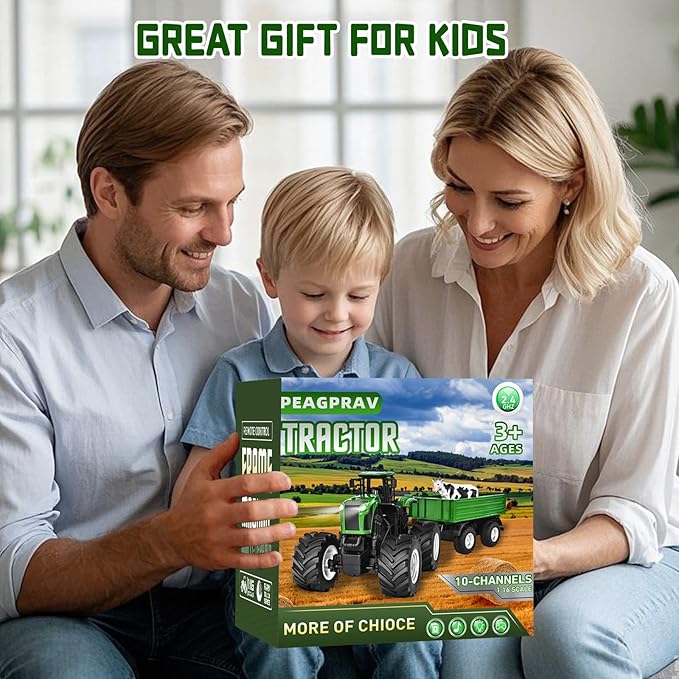 Remote Control Tractor Toy with RC Trailer -23.6 Inches 1/16 Scale RC Monster Truck- 2.4GHz Toddlers Farm Vehicle Toys Set for Boys Girls Kids Ages 3-8 Year Old Birthday Gift