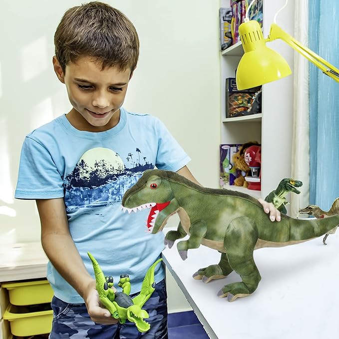 Tyrannosaurus Rex Plush Toy, 18" Dinosaur Stuffed Animal Throw Plushie Pillow Doll, Soft Blue Fluffy Friend Hugging Cushion - Present for Every Age & Occasion