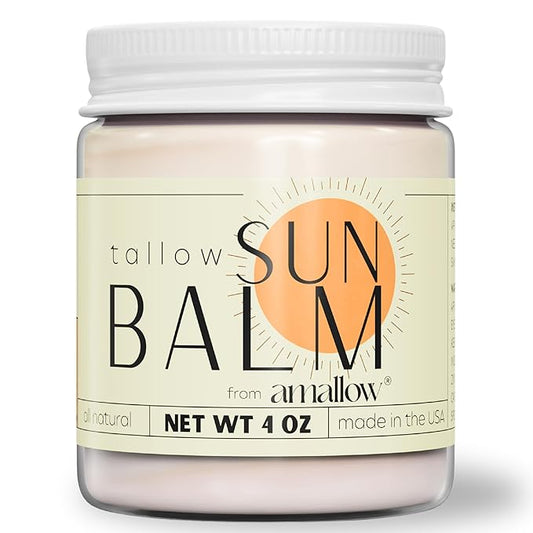 Amallow - Tallow Sun Balm with Zinc Oxide – Tinted Mineral Sun Balm with Cocoa Powder – Natural, Non-Nano Zinc Oxide, Organic Oils – No White Cast – Handcrafted in the USA – 4 oz