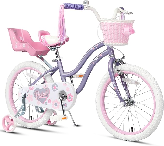 Glerc Petal Girls Bike, 12-18 Inch Kids Bike for Ages 2-9 Years Old Children, Princess Style Kids Bicycle with Training Wheels & Basket & Streamers, Multiple Colors