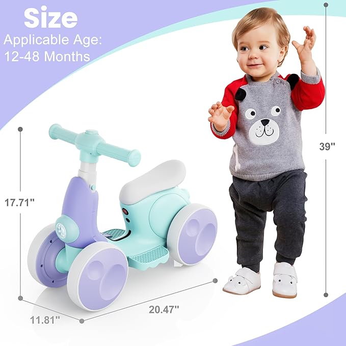 Electric Baby Balance Bike with Bubble Machine for 1 Year Old Boys Girls 4 in 1 Toddler Balance Bike 12-48 Month Kids Bubble Bike Ride Toys First Birthday Gift with Powered Motor,Music,LED Lights