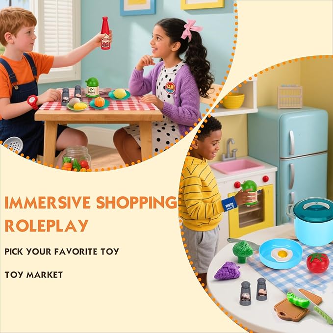 35Pcs Kids Kitchen Toy Accessories, Toddler Pretend Cooking Playset with Play Pots, Pans, Utensils, Cookware, Play Food Set, Toy Vegetables, Learning Gift for Girls & Boys (Turquoise)