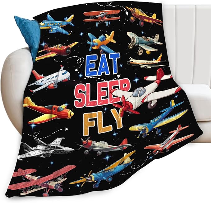 Airplane Throw Blanket for Kids, Cute Aircraft Plane Fleece Blanket Gifts for Boys Girls, Warm Cozy Soft Flannel Stuff for Bed Sofa Couch 80" x 60"