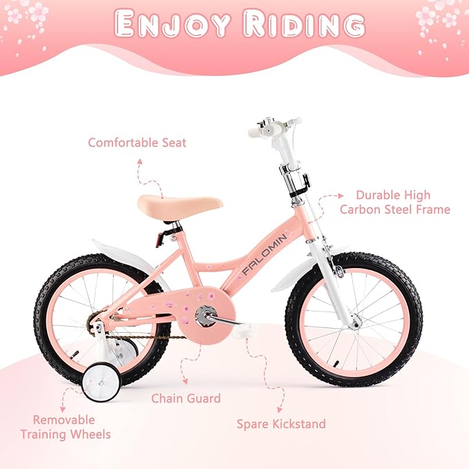 14/16/18 Inch Children’s Bike for Toddlers Kids Ages 3-9, Safe Non-Slip Tires, Removable Training Wheels, Coaster Brake, Easy Assembly, Perfect for Boys and Girls, Multiple Color