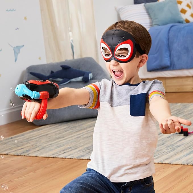 Spidey and his Amazing Friends Marvel Water-Webs Miles “Spin” Morales Electronic Bubble Slinger Role Play Set with Mask, Super Hero Toys for Kids,, Ages 3+ (Amazon Exclusive)