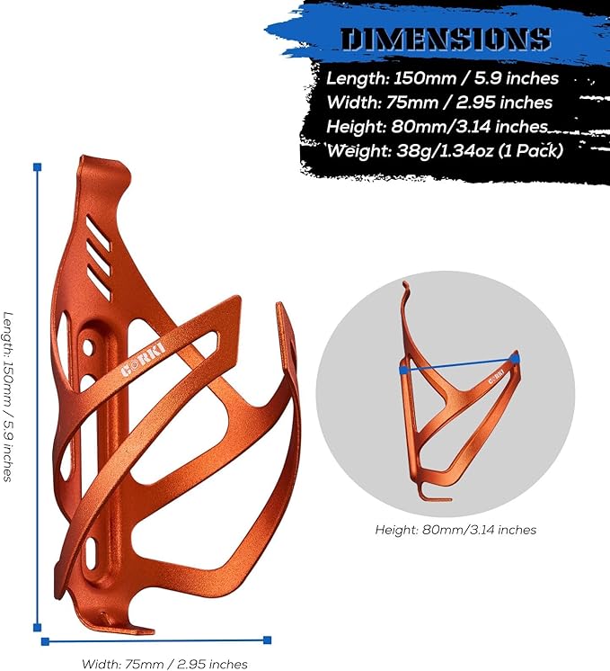 Corki Cycles Bike Water Bottle Holder Aluminum Alloy, Universal Bike Water Bottle Cage for Road, Mountain and Gravel Bikes -2 Pack - Orange