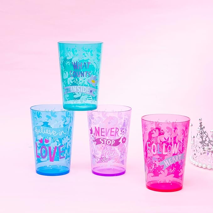 Zak Designs 14.5oz Disney Princess Nesting Tumbler Set Includes Durable Plastic Cups, Fun Drinkware is Perfect for Kids, 4pk (14.5oz, Belle & Jasmine & Ariel), PYRP-0731