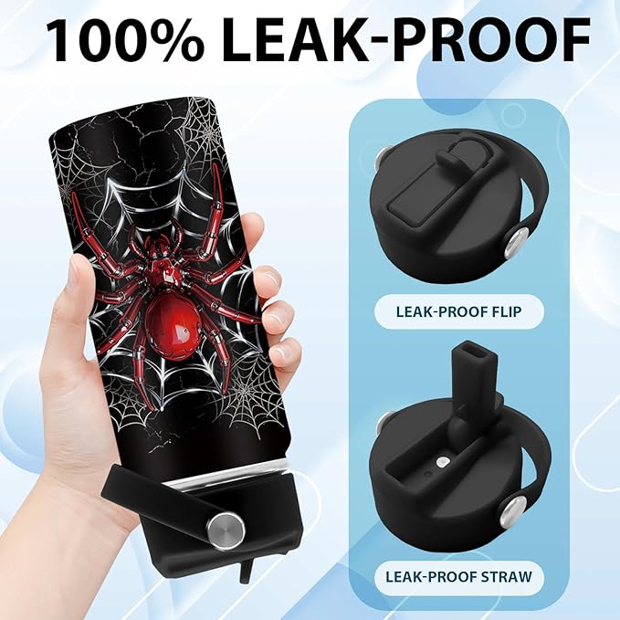 Spider Gifts for Boy, 16 oz Water Bottles with Straw Lid, Spiders Webs Stainless Steel Insulated Water Bottle, Spider Cup Gifts for Birthday Christmas