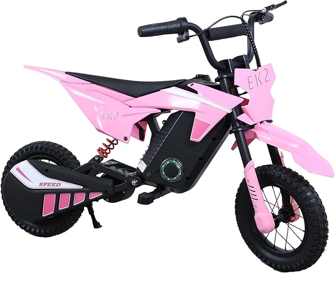 EK2 Kids Electric Dirt Bike, 350W Motor, 15 MPH Max Speed, 36V 5.2Ah Lithium Battery 12 Miles Max Range, Electric Motorcycle for Kids Aged 5-10, Pink
