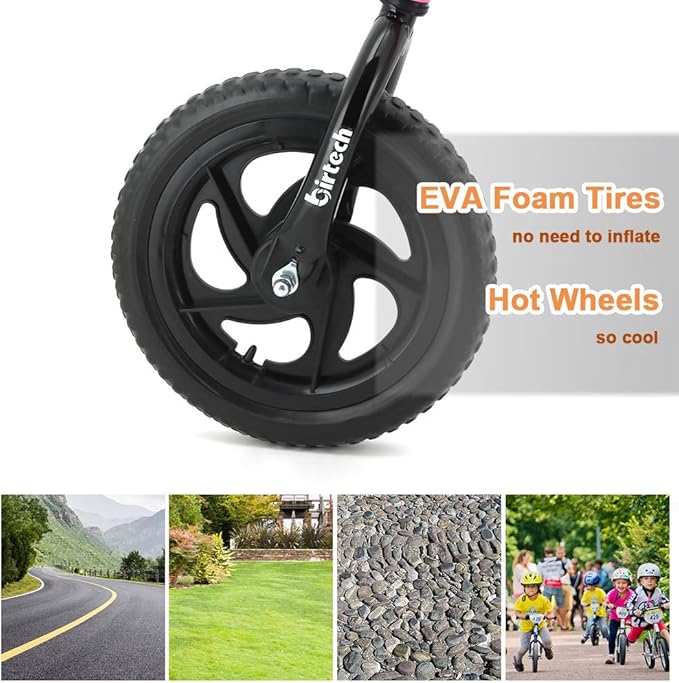 Birtech Balance Bike for 2,3,4,5 Year Old Kids, 12 Inch Toddler Balance Bike Kids Indoor Outdoor Toys, No Pedal Training Bicycle with Adjustable Seat Height, Airless Tire, Black