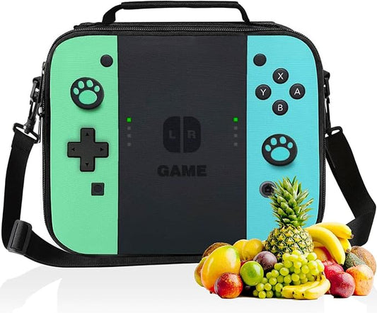 Insulated Lunch Box for Boys Girls, Game Lunch Bag for School Work Office Travel Picnic Hiking Beach, Reusable Portable Lunchbox with Adjustable Strap