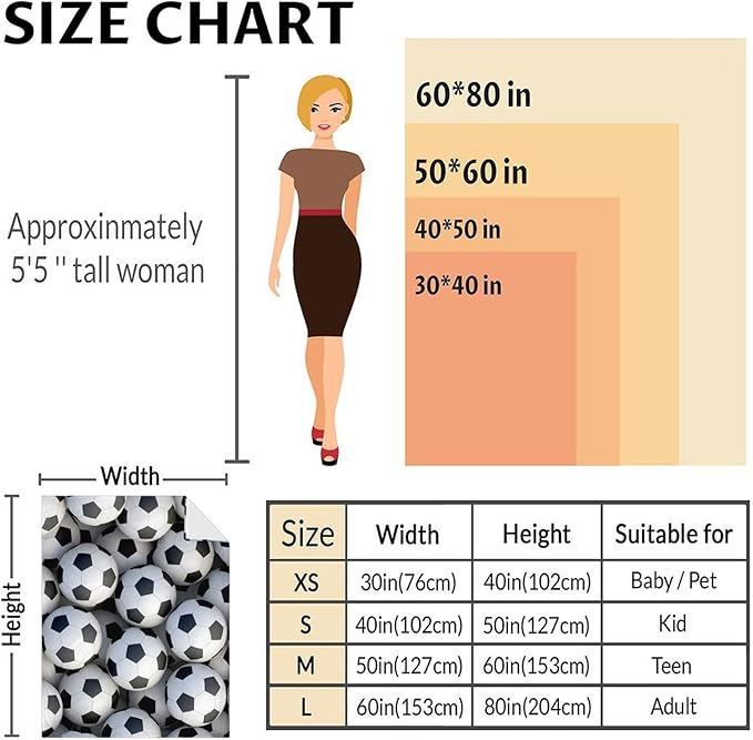 Soccer Throw Blanket - Soft, Fuzzy & Warm - 30x40 Inches Lap Size Blanket for Couch, Office - White Cute Throw Gift for Girls, Boys