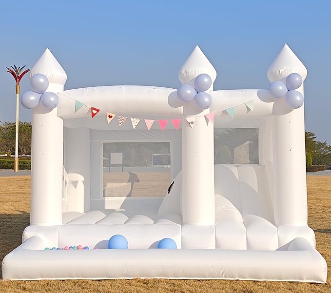 13FT White Bounce House Castle with Ball Pits and Slides Bounce House for Big Kids Thickening Oxford Inflatable Bounce House Inflatable Party Supplies/Holiday Decorations（Including Blower）