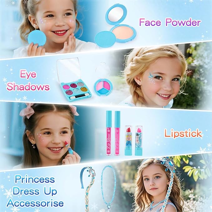 Kids Makeup Sets for Girls, Real Washable Make Up Kits Toys Toddler Children Princess Dress Up Birthday Toy for 3 4 5 6 7 8 9 10 11 12 Years (Blue)