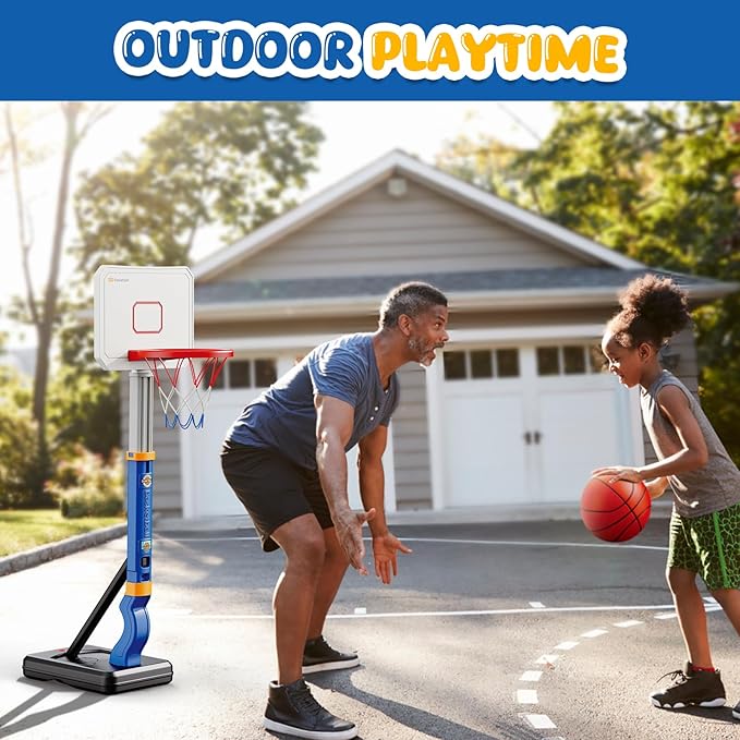 Toddler Basketball Hoop, Adjustable Height 2.3-4.5ft Baby Basketball Goal Set with 4 Balls & Pump, Backyard Poolside Basketball Toy for Boys & Girls Birthday Gift, Blue