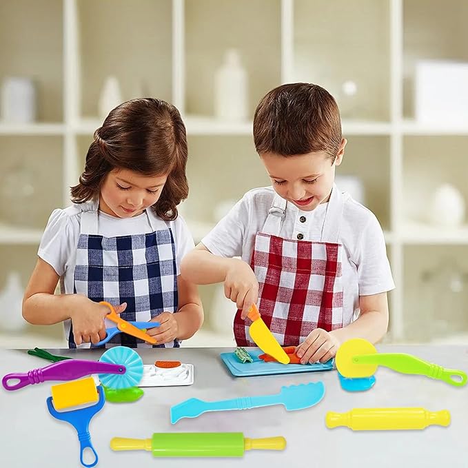 Playdough Tool Set, 9 Pcs Play Dough Tools Sets for Kids Ages 4-8, Playdough Accessories Includes Cutters Roller, Rolling Pins, Safety Scissors, Plastic Knife
