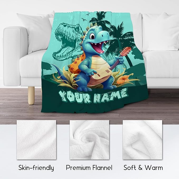 Dinosaur Blanket for Boys, Dinosaur Gifts for Kids Child, 40"x50" Personalized Animal Blankets for Son Daughter, Custom Girls Throw for Couch Sofa, Soft Fuzzy Plush Throw Boys Home Decor