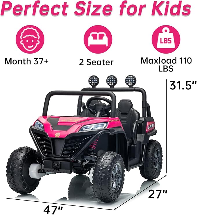 24V 2 Seater Kids Ride On Truck, 4WD Battery Powered Electric Car with Remote Control, Girls Tractor with 4x100W Powerful Motors, Bluetooth, Pink