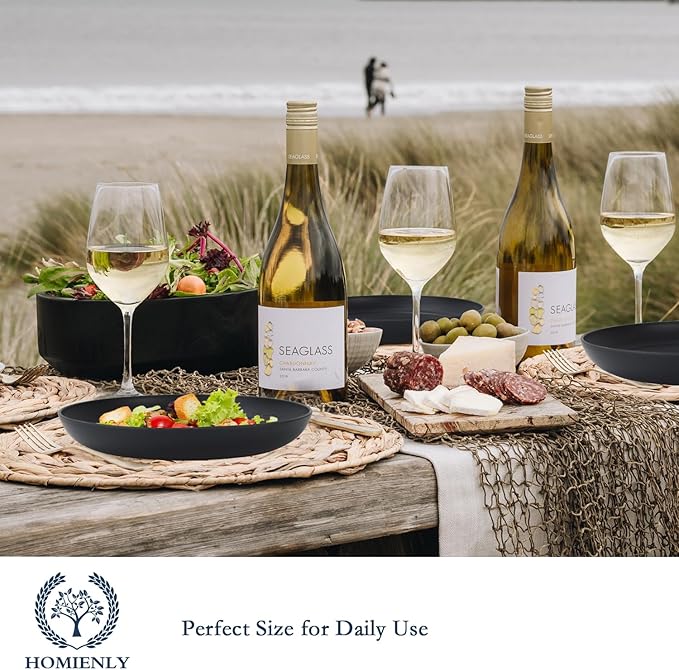 Homienly Dinner Plates Set of 8 Alternative for Plastic Plates Microwave and Dishwasher Safe Wheat Straw Plates for Kitchen Unbreakable Plate Set (Black, 10 inch)