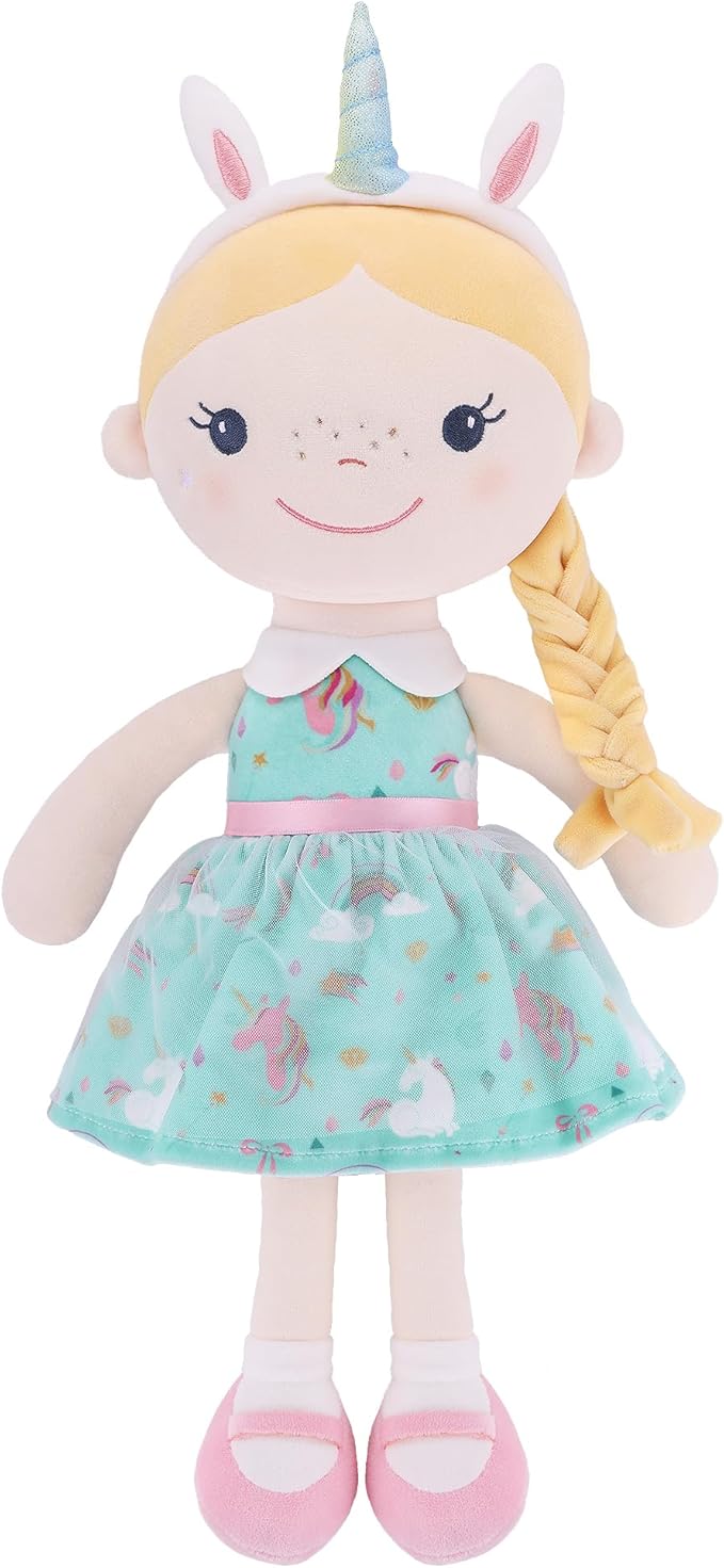 GAGAKU Soft Baby Doll Toys (16'') for Girls, My First Baby Rag Dolls for 1 Year Old Girl Birthday Gift Plush Doll Toys Machine Washable Baby Doll for Toddler Kids Infants - Unicorn Girl