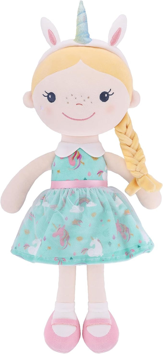GAGAKU Soft Baby Doll Toys (16'') for Girls, My First Baby Rag Dolls for 1 Year Old Girl Birthday Gift Plush Doll Toys Machine Washable Baby Doll for Toddler Kids Infants - Unicorn Girl