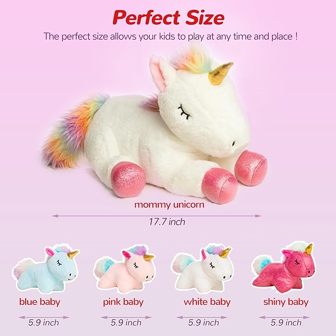 5 Pieces Unicorn Toys Stuffed Animals for Girls, 1 Mommy Unicorn with 4 Babies, Soft Plush Toys Gifts for Girls 3 4 5 6 7 8 9 Years, Kids, Children, Christmas, Birthday, Valentine's