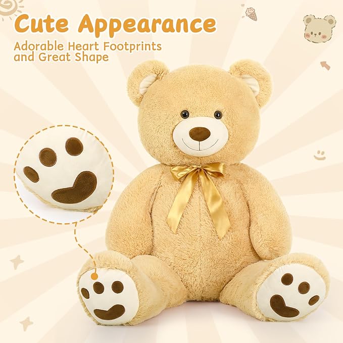 MorisMos 5ft Giant Teddy Bear Stuffed Animal, Large Stuffed Bear with Footprints, Big Life Size Teddy Bear Plush Gifts for Wife, Girlfriend, Women on Valentine, Christmas, Birthday