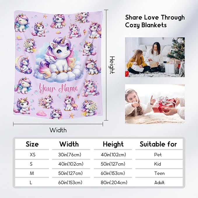 Gifts for Girls, Unicorn Blanket Gifts for Kids Unicorn Lovers, 30"x40" Personalized Soft Flannel Throw with Name for Toddlers Granddaughter