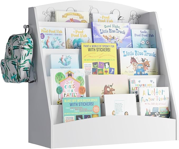 NACHES 5-Tier Kids Bookshelf - Toddler Book Display Shelves, Montessori Bookshelf for Kindergarten, Nursery, Bedrooms, Classrooms - Wooden Children Book Display (White)