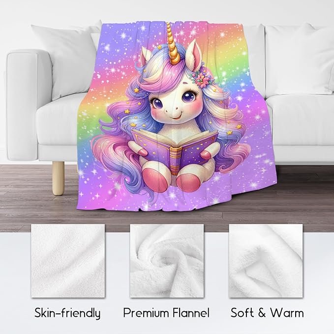 Girls Blanket, Unicorn Gifts for Kids Toddler, 40"x50" Cute Rainbow Small Throws Decor for Couch